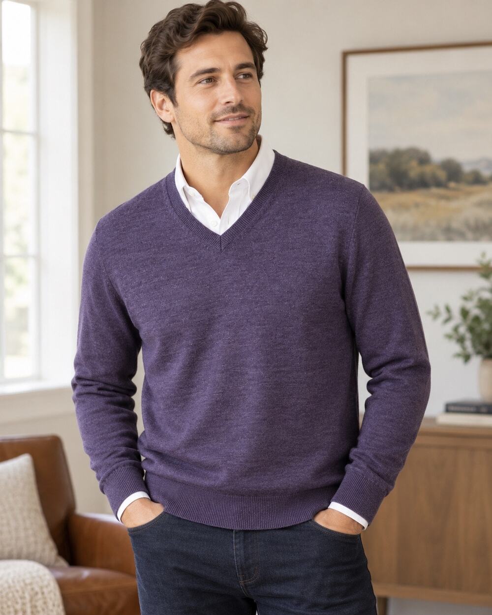 Joseph Abboud Extra Fine Merino Wool V-Neck Sweater Men’s Medium Purple